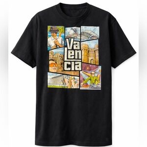 VALENCIA Graphic Tee Black XL Travel Cityscape Shirt Retro T-Shirt